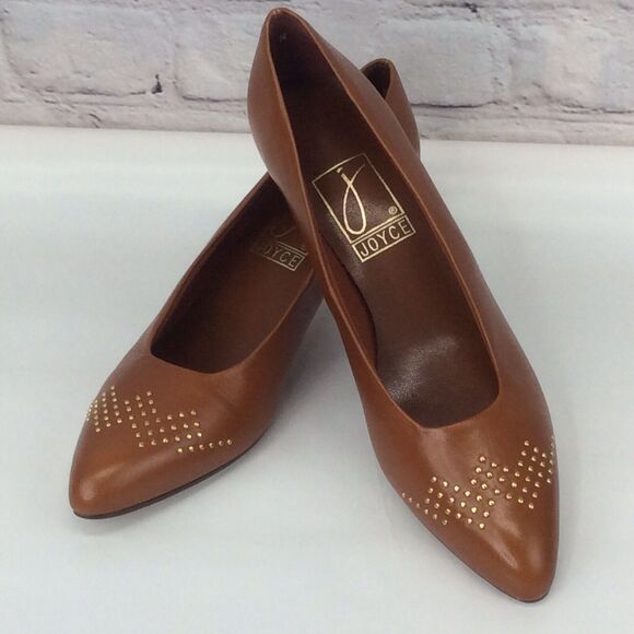 Joyce Vintage Pointed Toe Pump Heels Women’s Size 7.5 N Brown/Cognac Leather - Picture 1 of 12